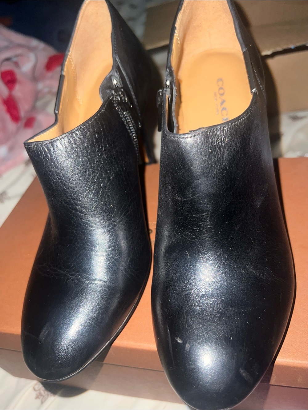 Coach Black Leather Zip Side Women's Ankle Booties